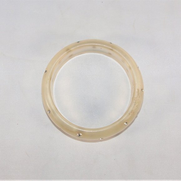 Frosted Vintage Lucite Bangle with Rhinestone Accents - Picture 3 of 5